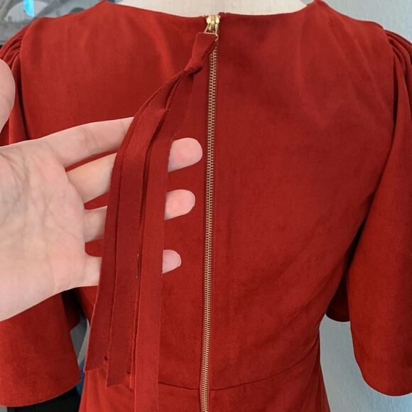 Trafaluc by Zara red faux suede short sleeve mini dress sz small - Picture 7 of 16